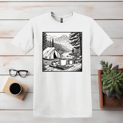 Coffee and Camping Line Art T-Shirt