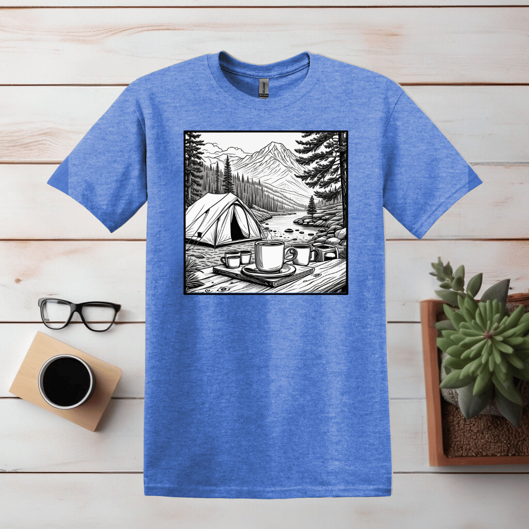 Coffee and Camping Line Art T-Shirt