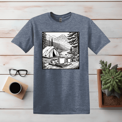 Coffee and Camping Line Art T-Shirt