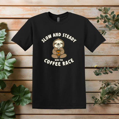 Printify T-Shirt Black / M Slow and Steady Sloth Coffee T Shirt