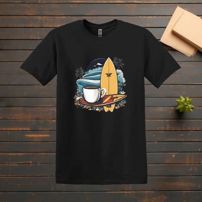 Printify T-Shirt Black / S Coffee and Surfboard T shirt