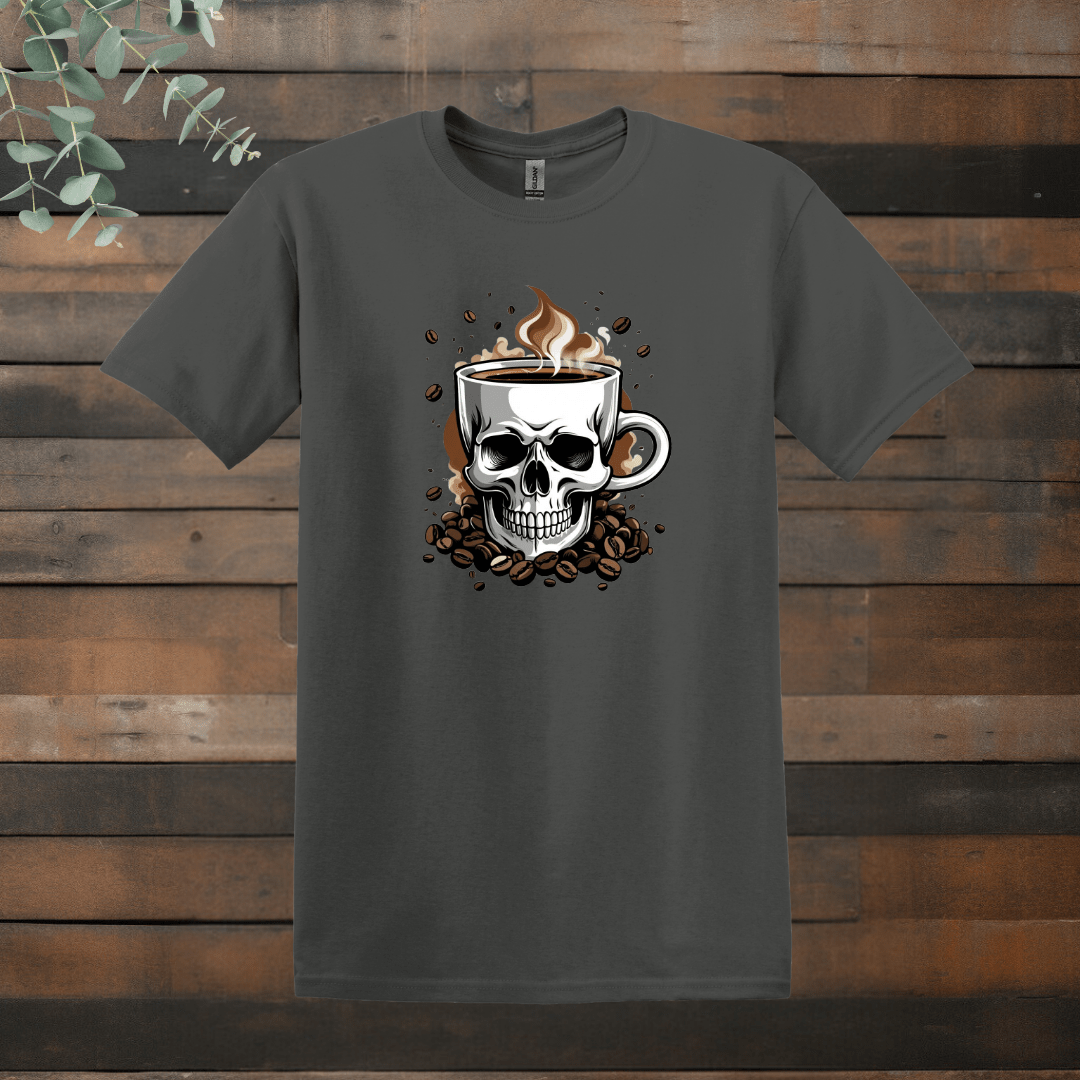 Printify T-Shirt Charcoal / M Skull Coffee Design T shirt