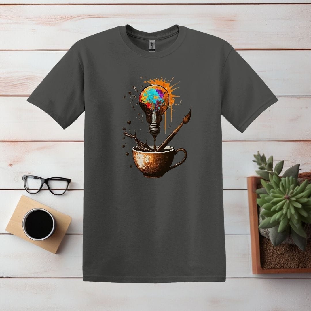 Printify T-Shirt Charcoal / S Coffee Light Bulb Art T shirt