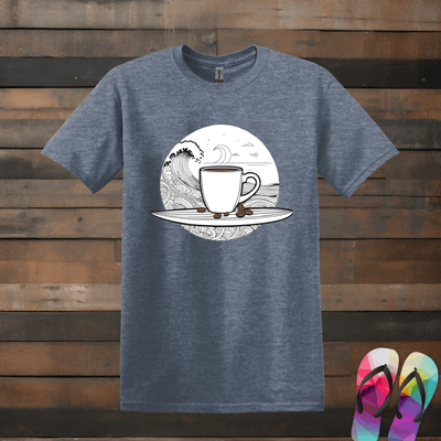 Printify T-Shirt Heather Indigo / 3XL Surfboard with Coffee T shirt