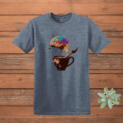 Printify T-Shirt Heather Indigo / S Coffee Brain Art T shirt