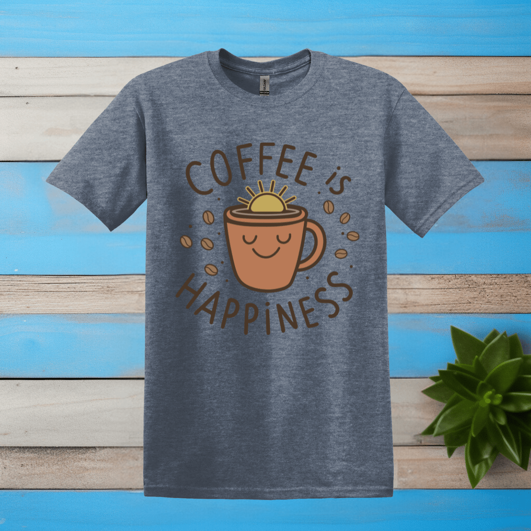 Printify T-Shirt Heather Indigo / S Coffee is Happiness T shirt