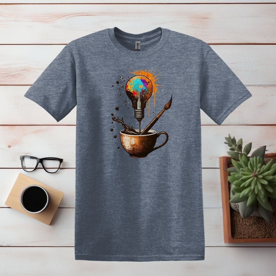 Printify T-Shirt Heather Indigo / S Coffee Light Bulb Art T shirt