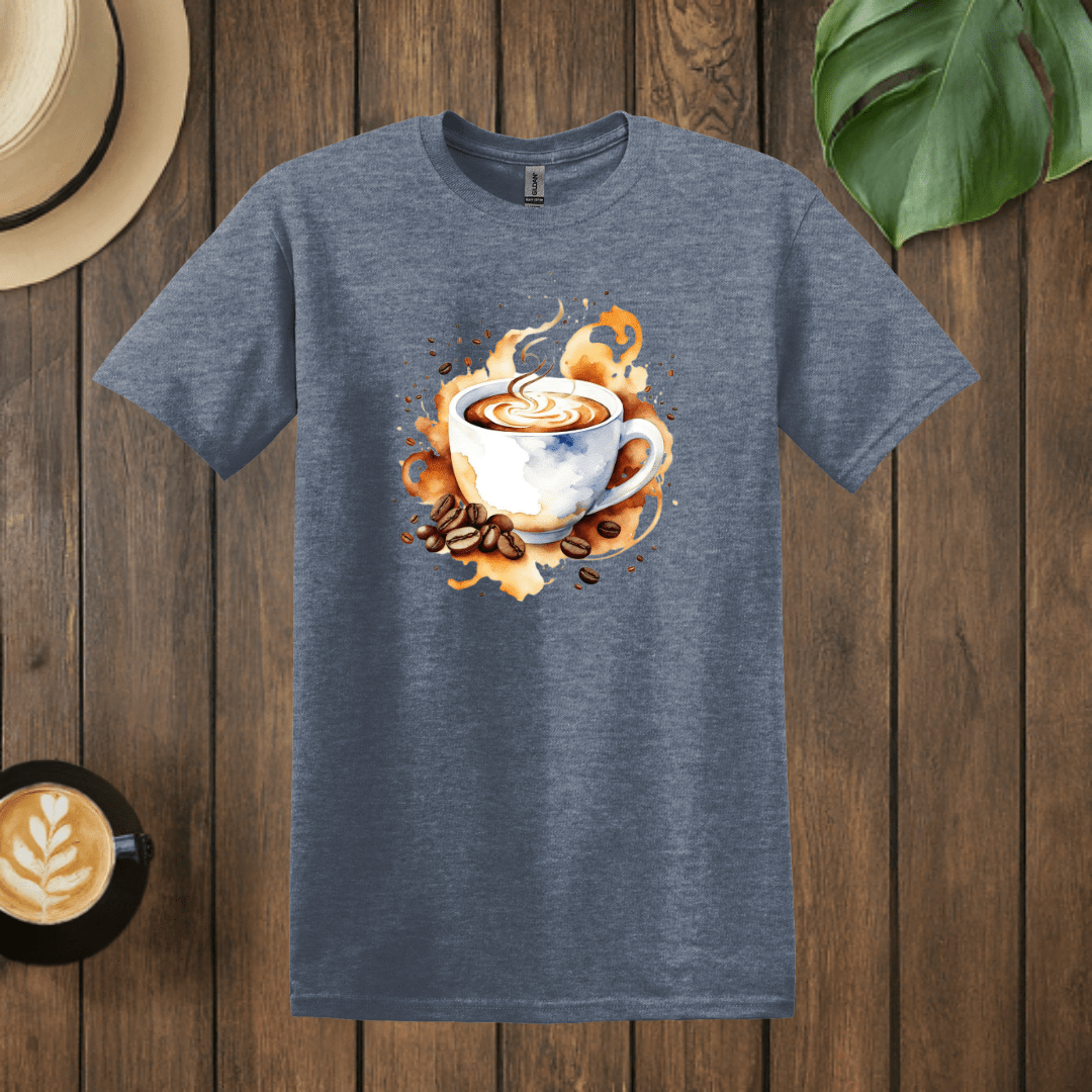 Printify T-Shirt Heather Indigo / S Coffee Watercolor Art T shirt