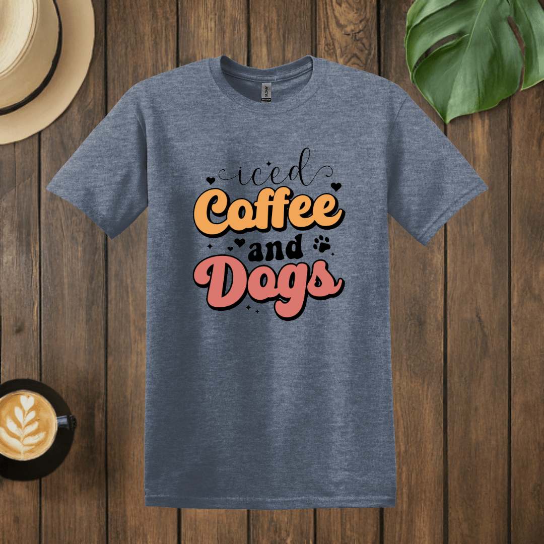 Printify T-Shirt Heather Indigo / S Iced Coffee and Dogs T shirt