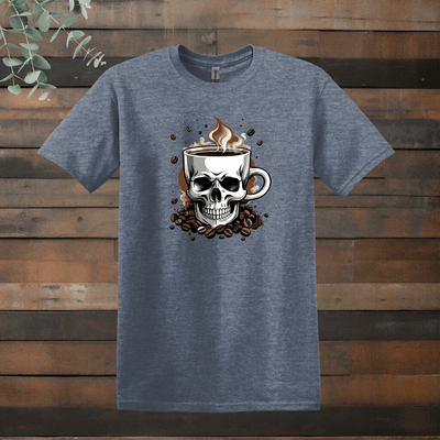 Printify T-Shirt Heather Indigo / S Skull Coffee Design T shirt