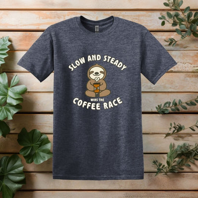 Printify T-Shirt Heather Navy / S Slow and Steady Sloth Coffee T Shirt