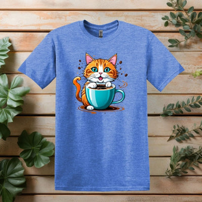 Printify T-Shirt Heather Royal / S Cat and Coffee Cup T shirt