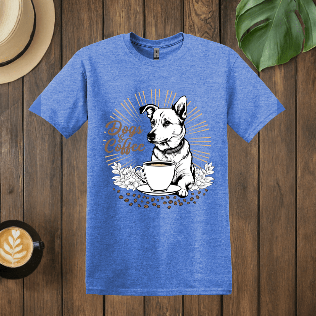 Printify T-Shirt Heather Royal / S Coffee + Dogs Art T shirt