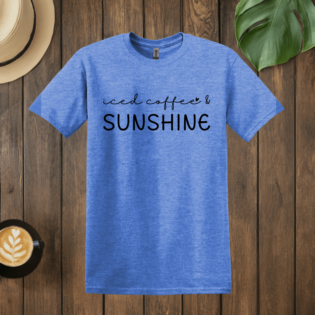 Printify T-Shirt Heather Royal / S Iced Coffee and Sunshine Word Art T shirt