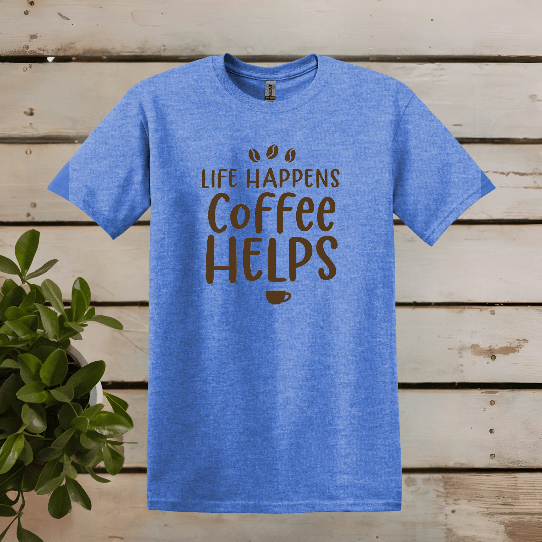 Printify T-Shirt Heather Royal / S Life happens, Coffee Helps T Shirt