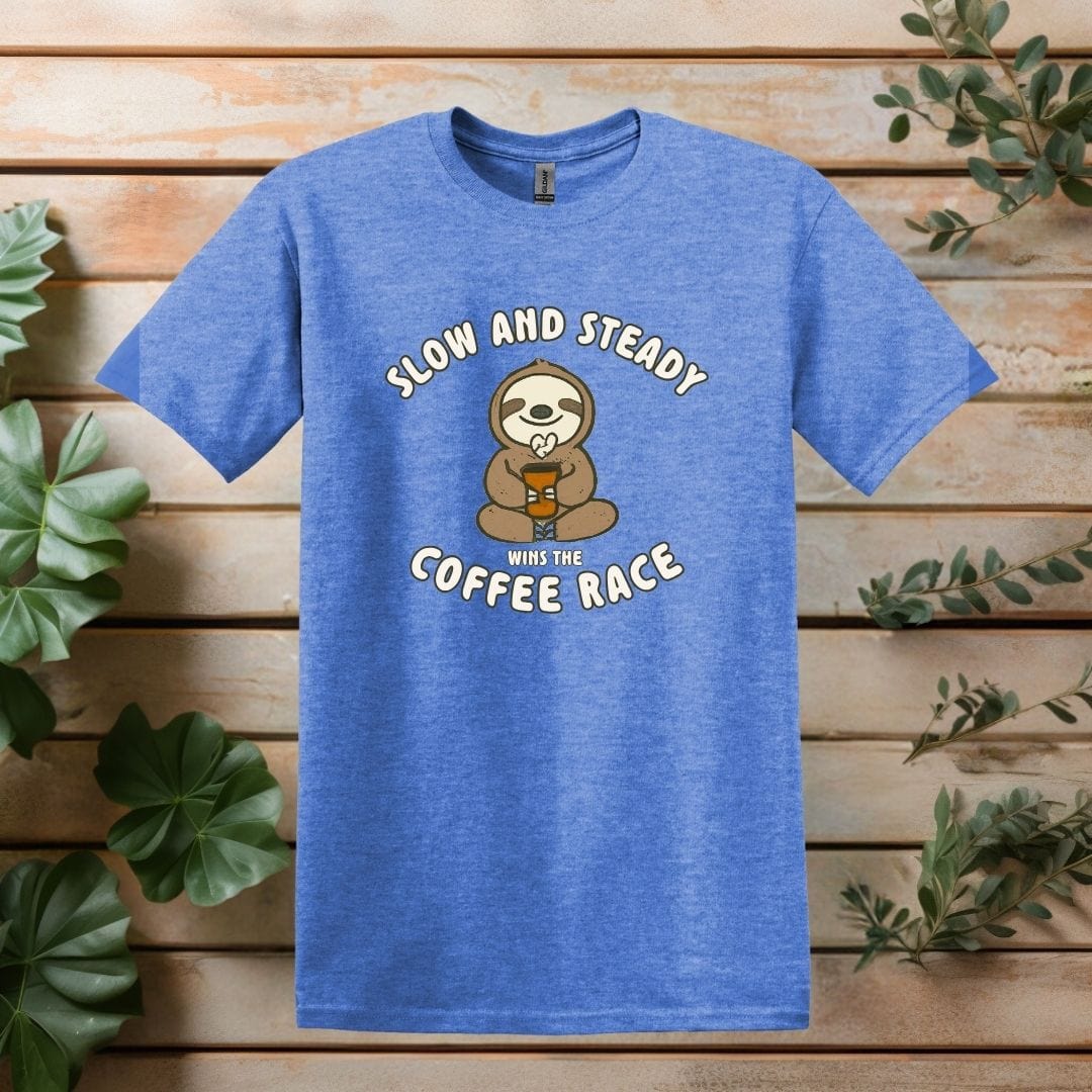 Printify T-Shirt Heather Royal / S Slow and Steady Sloth Coffee T Shirt