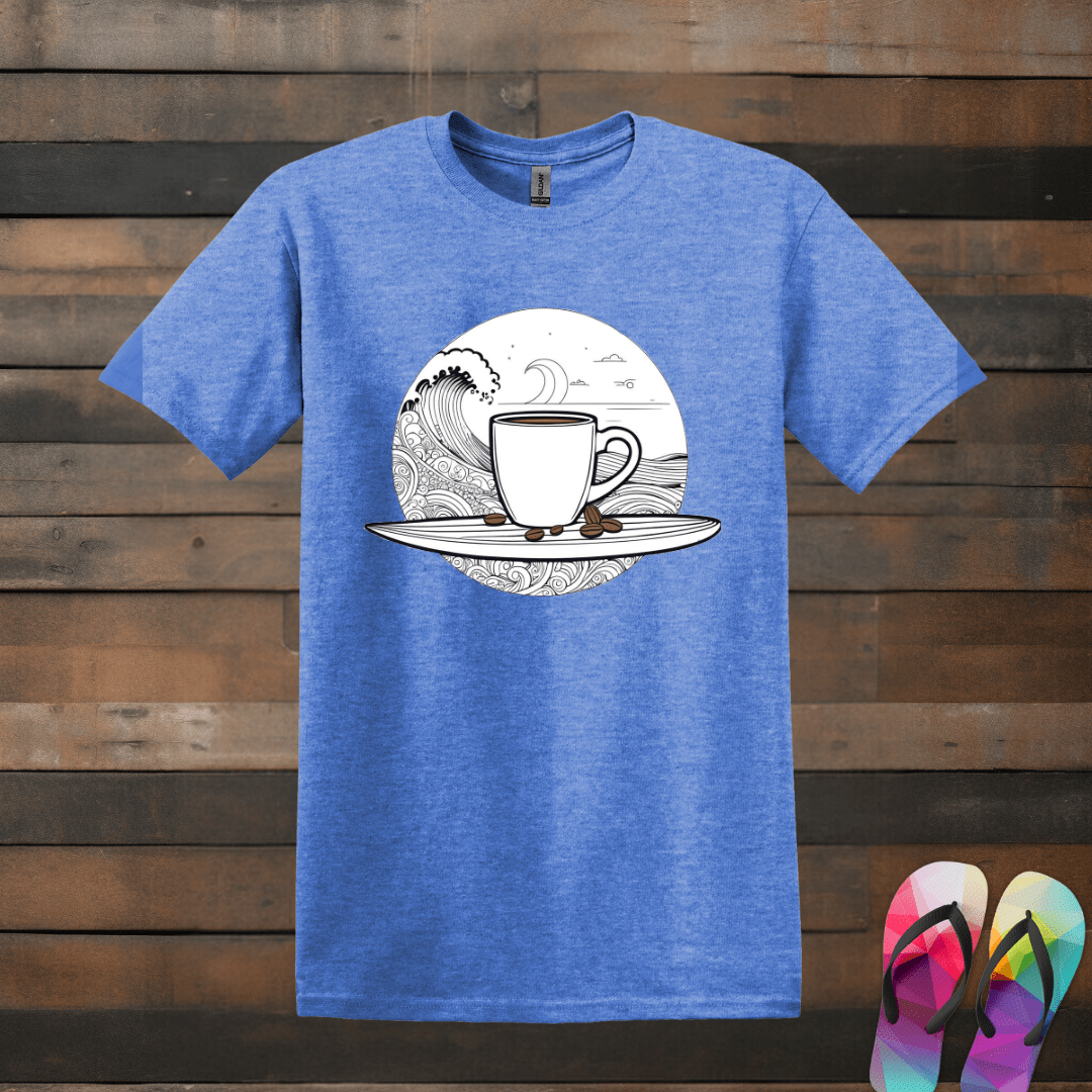 Printify T-Shirt Heather Royal / S Surfboard with Coffee T shirt