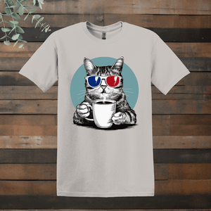 Printify T-Shirt Ice Grey / S 3D Glasses Cat T shirt