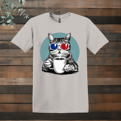 Printify T-Shirt Ice Grey / S 3D Glasses Cat T shirt