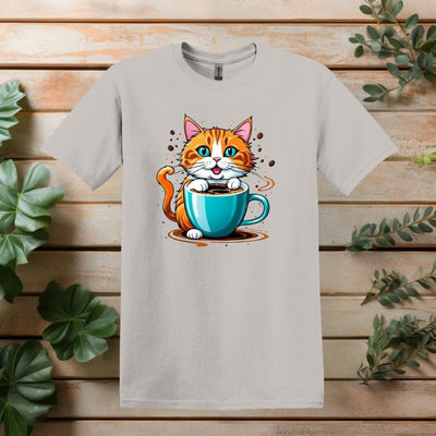 Printify T-Shirt Ice Grey / S Cat and Coffee Cup T shirt