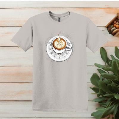 Printify T-Shirt Ice Grey / S Clock and Coffee Design T shirt