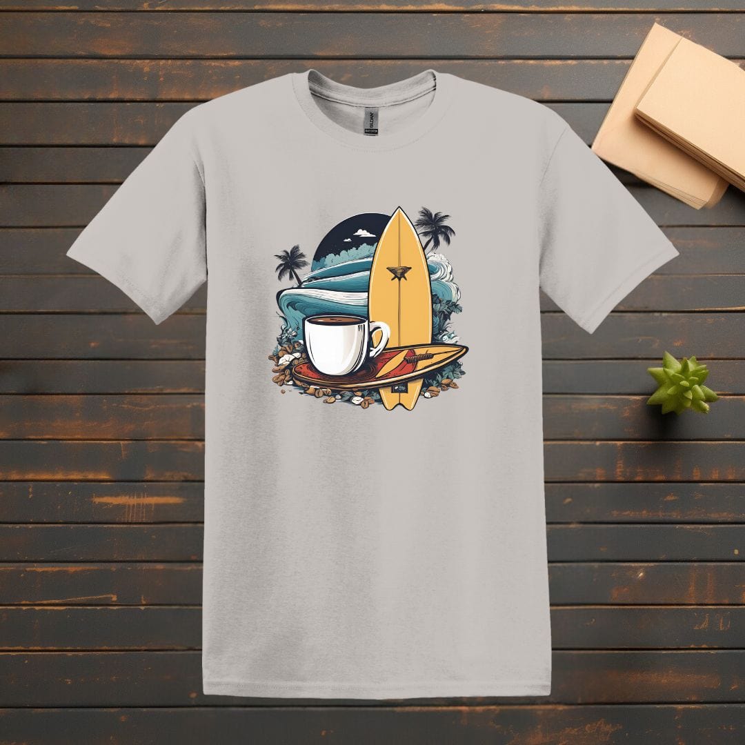 Printify T-Shirt Ice Grey / S Coffee and Surfboard T shirt