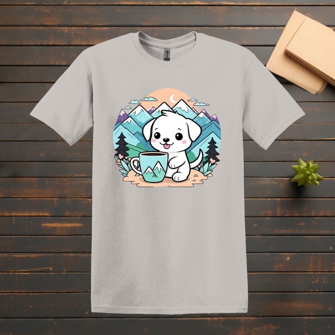 Printify T-Shirt Ice Grey / S Cute Mountain Dog With Coffee T shirt