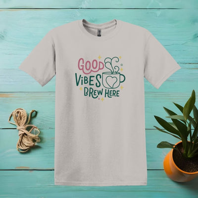 Printify T-Shirt Ice Grey / S Good Vibes Brew Here T shirt