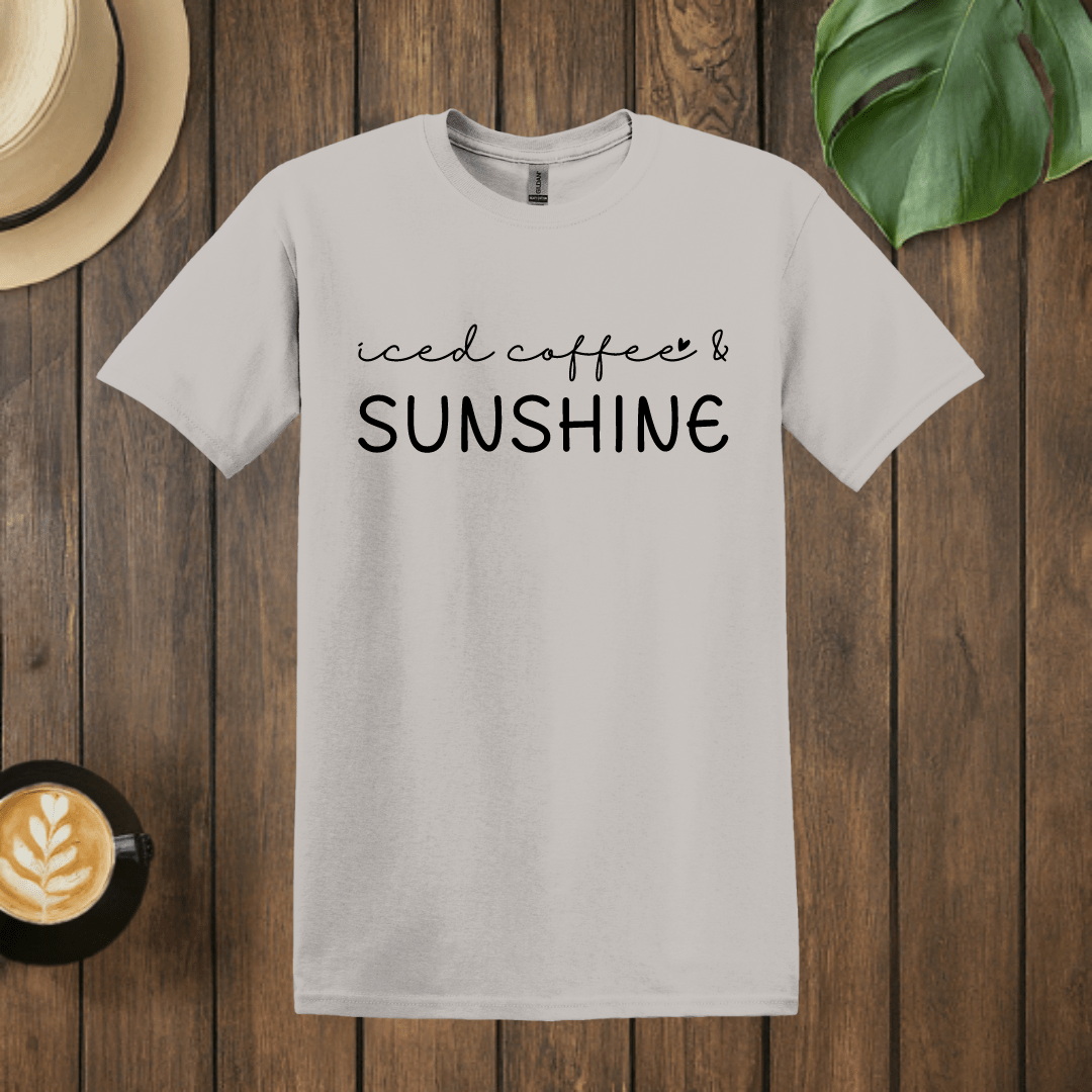 Printify T-Shirt Ice Grey / S Iced Coffee and Sunshine Word Art T shirt