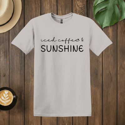 Printify T-Shirt Ice Grey / S Iced Coffee and Sunshine Word Art T shirt