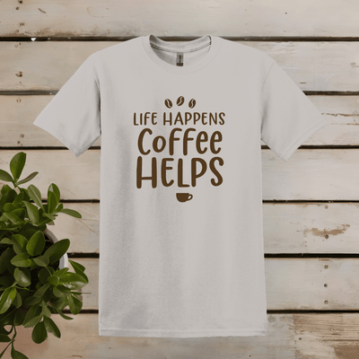 Printify T-Shirt Ice Grey / S Life happens, Coffee Helps T Shirt