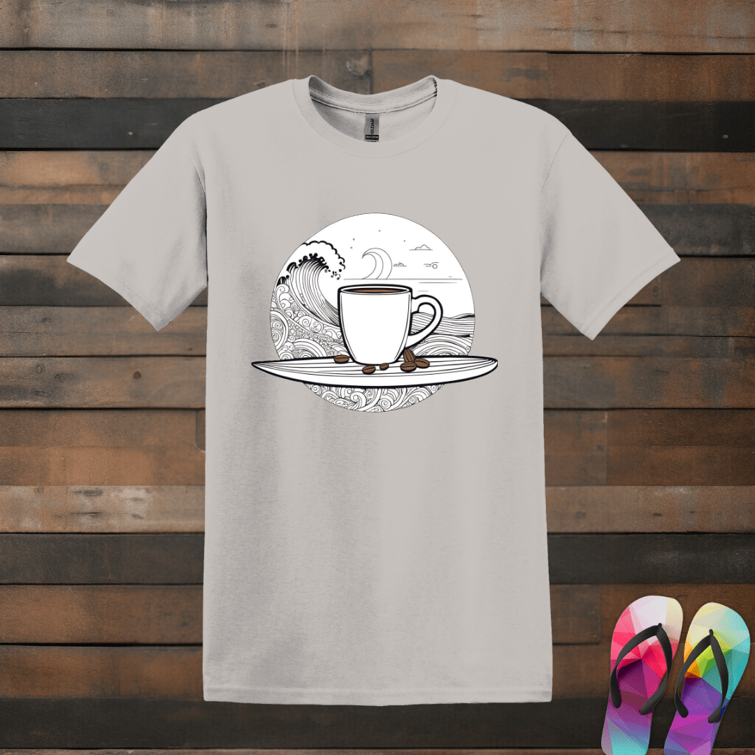 Printify T-Shirt Ice Grey / S Surfboard with Coffee T shirt