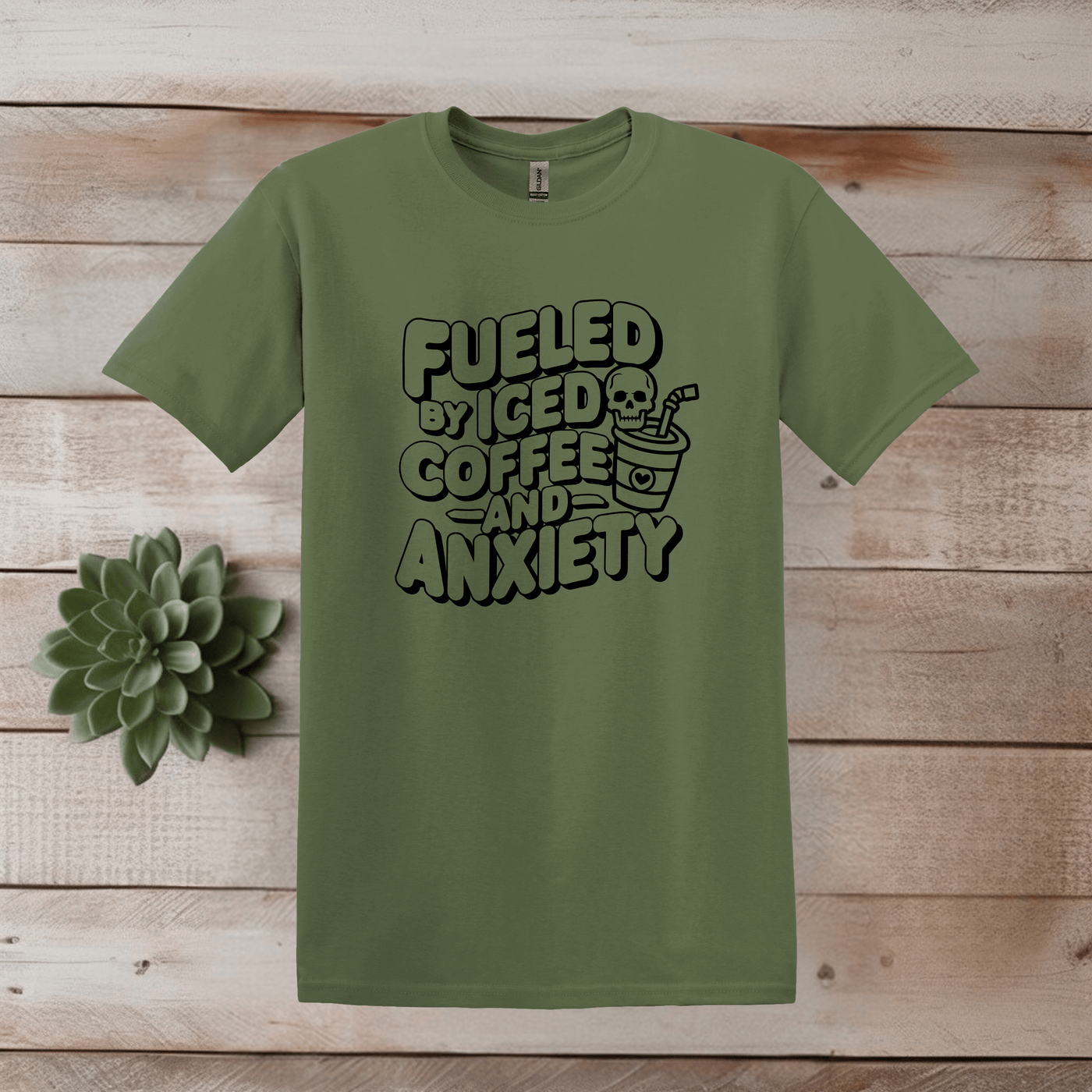 Printify T-Shirt Iced Coffee and Anxiety Word Art T shirt