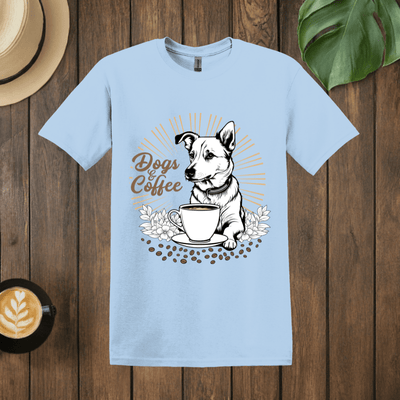 Printify T-Shirt Light Blue / S Coffee + Dogs Art T shirt