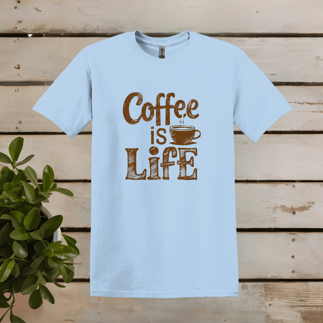 Printify T-Shirt Light Blue / S Coffee is Life Word Art T shirt