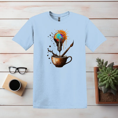 Printify T-Shirt Light Blue / S Coffee Light Bulb Art T shirt