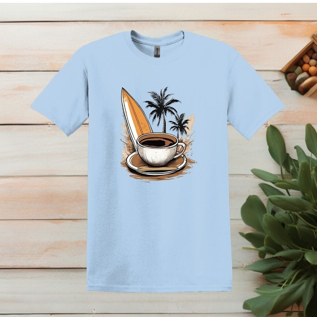 Printify T-Shirt Light Blue / S Coffee Surfboard T shirt