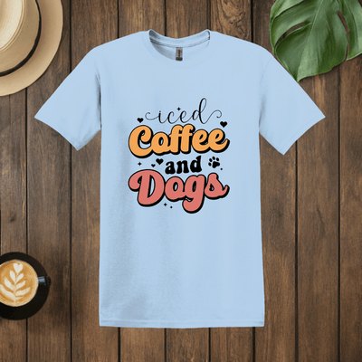 Printify T-Shirt Light Blue / S Iced Coffee and Dogs T shirt