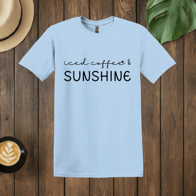 Printify T-Shirt Light Blue / S Iced Coffee and Sunshine Word Art T shirt