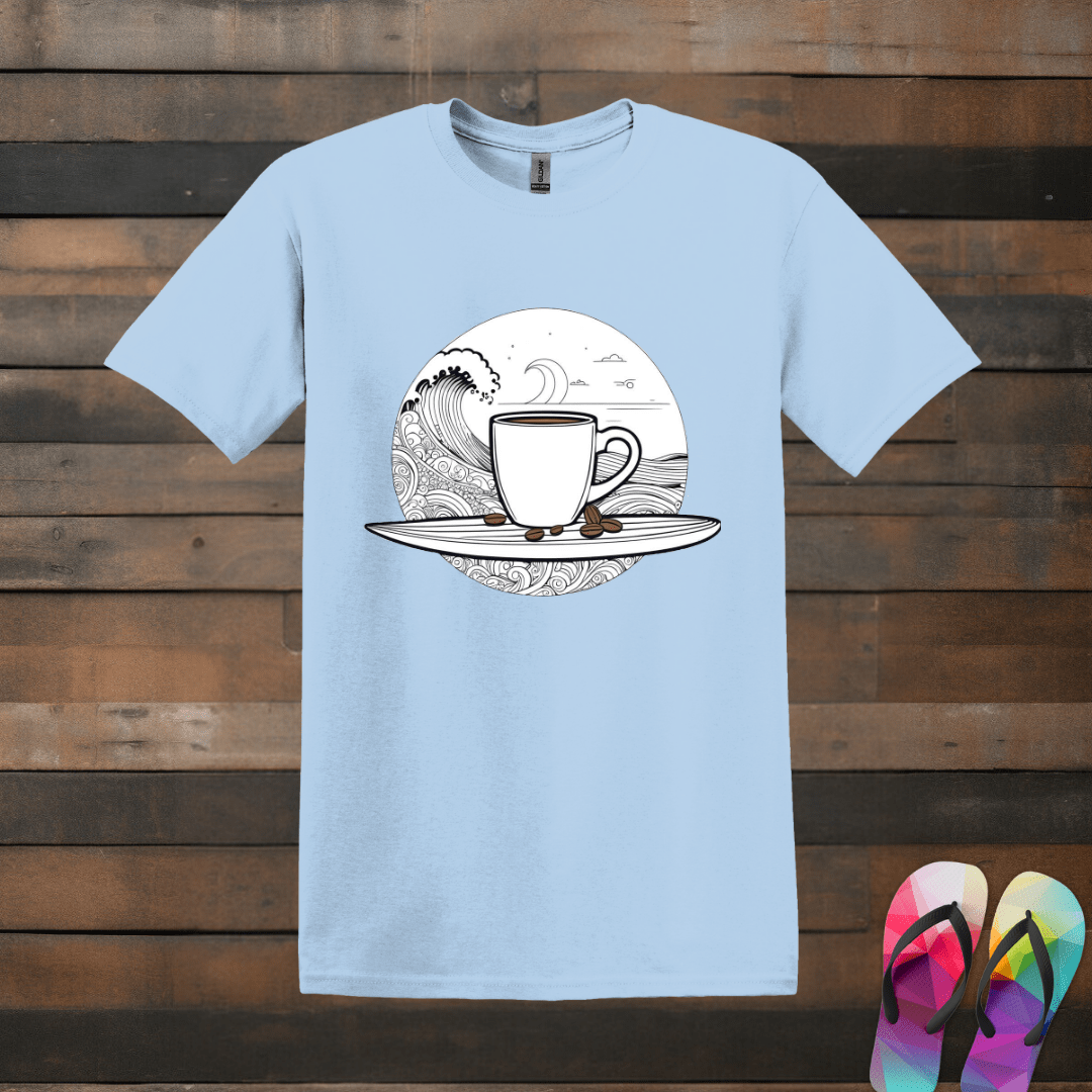 Printify T-Shirt Light Blue / S Surfboard with Coffee T shirt