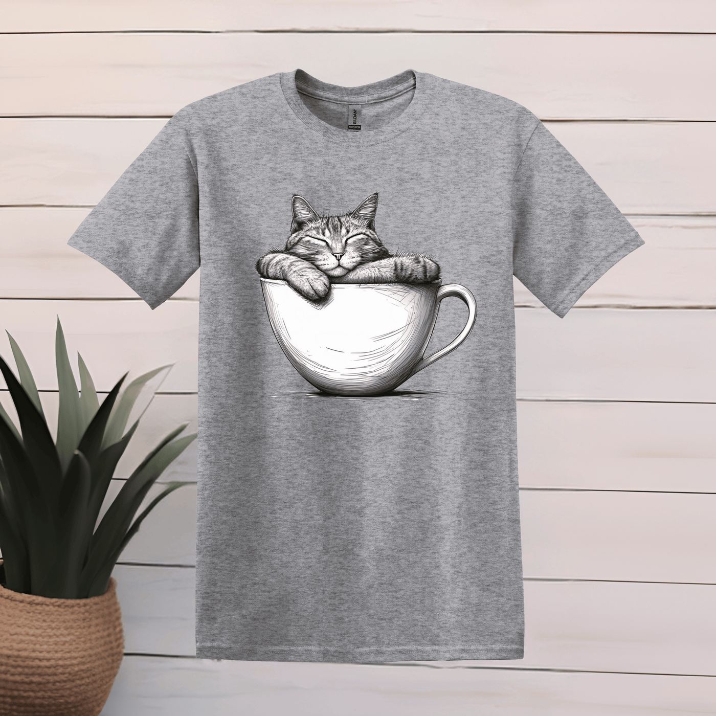 Printify T-Shirt M / Sport Grey Cat Sleeping in Coffee Cup T shirt