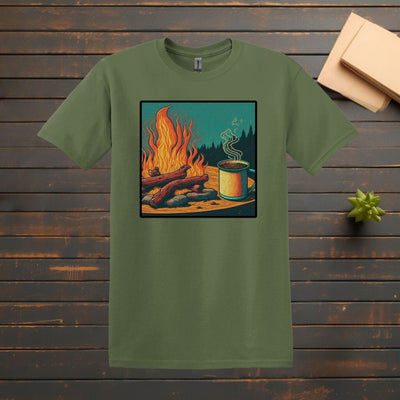 Printify T-Shirt Military Green / S Campfire Coffee T shirt