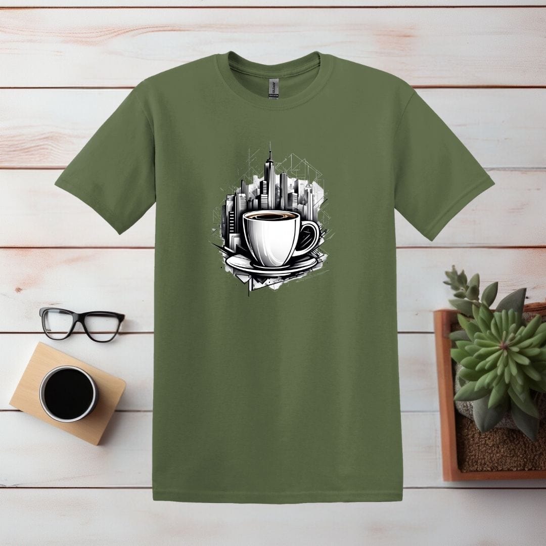 Printify T-Shirt Military Green / S City Coffee Shirt T shirt