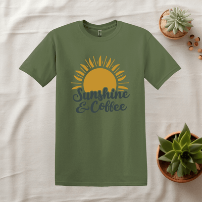 Printify T-Shirt Military Green / S Coffee and Sunshine Tee T shirt