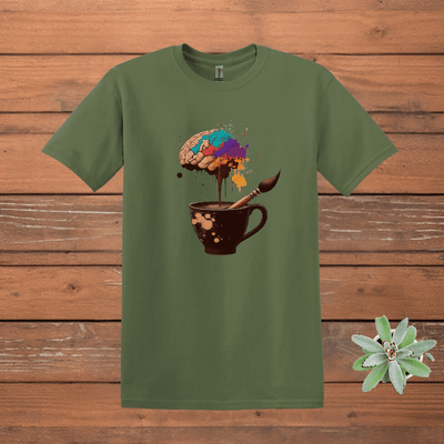 Printify T-Shirt Military Green / S Coffee Brain Art T shirt