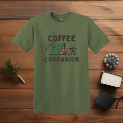 Printify T-Shirt Military Green / S Coffee: Camp Companion T shirt