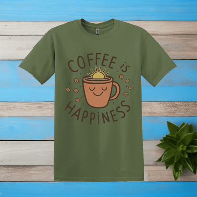 Printify T-Shirt Military Green / S Coffee is Happiness T shirt