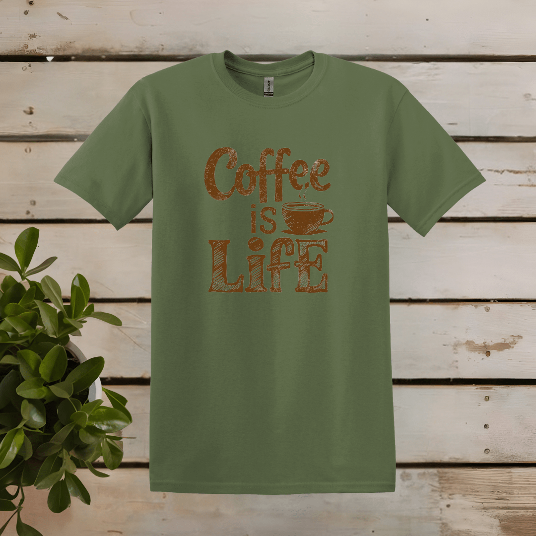 Printify T-Shirt Military Green / S Coffee is Life Word Art T shirt