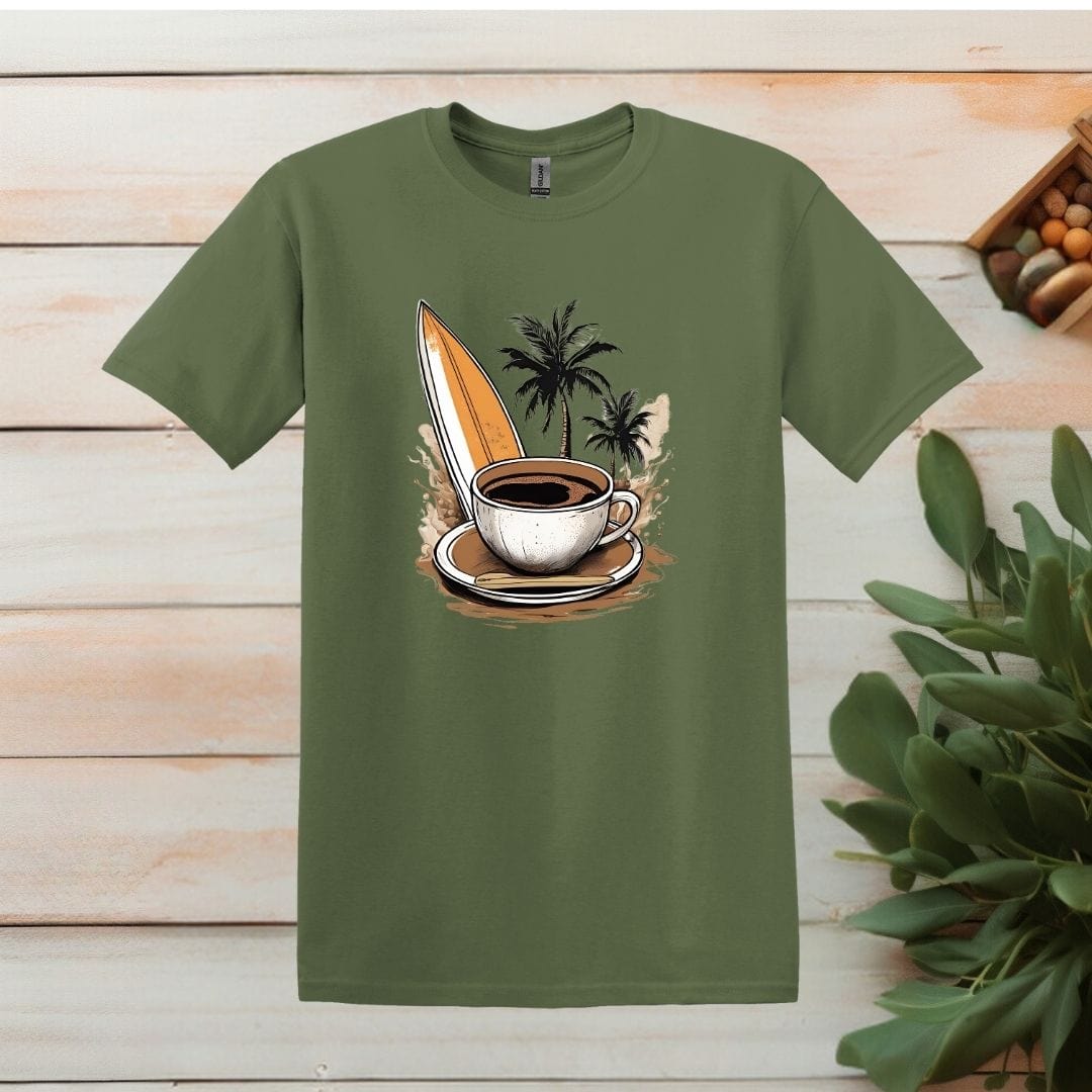 Printify T-Shirt Military Green / S Coffee Surfboard T shirt