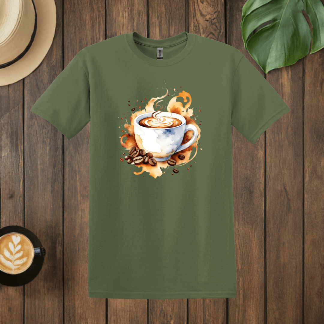 Printify T-Shirt Military Green / S Coffee Watercolor Art T shirt